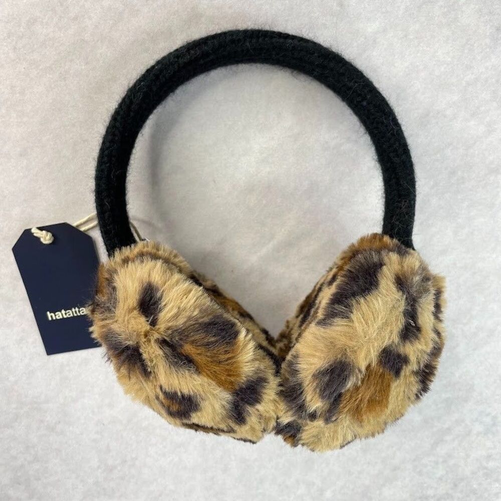 Hat Attack Faux Fur Earmuffs Brown Leopard Print Plush Headband NEW!